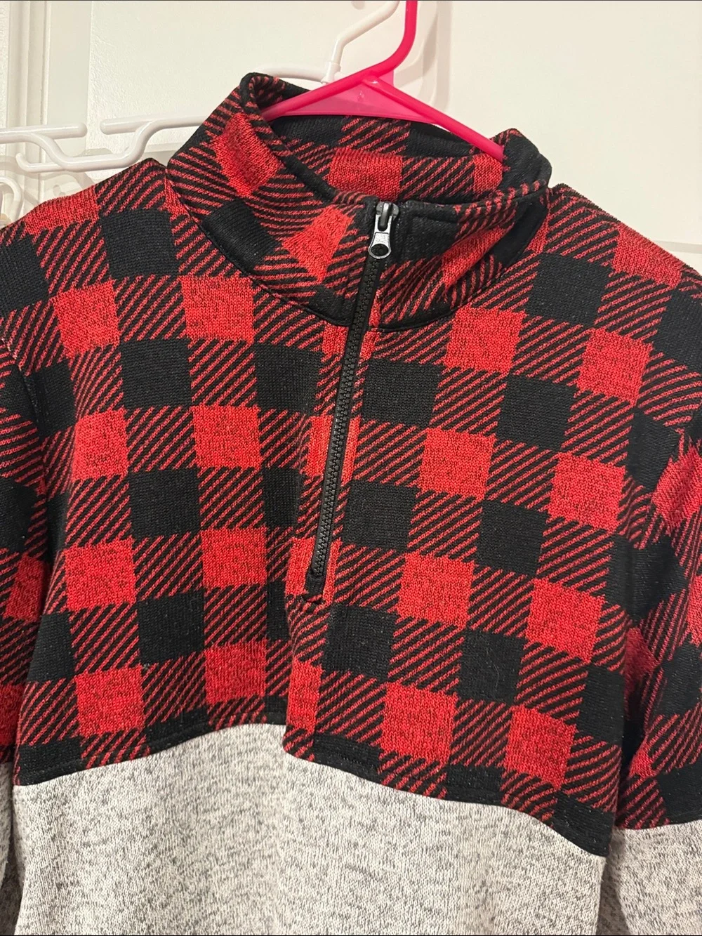 Simply Southern Men's Red Black Buffalo Plaid Quarter-Zip Pullover XL unisex